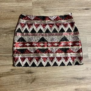 Multi Colored Sequin Tribal Aztec Mini Skirt